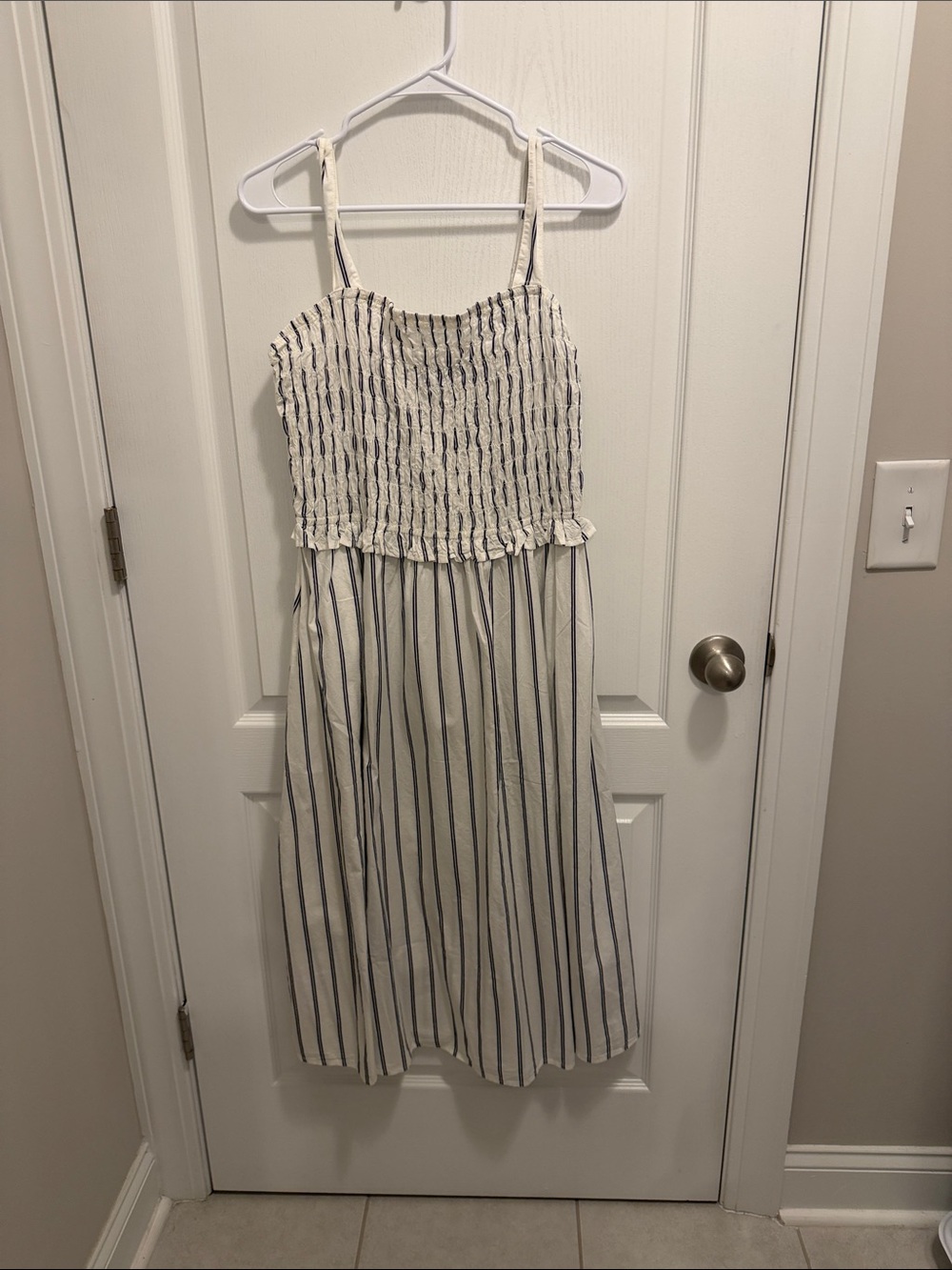 Old navy White Blue striped smocked dress
